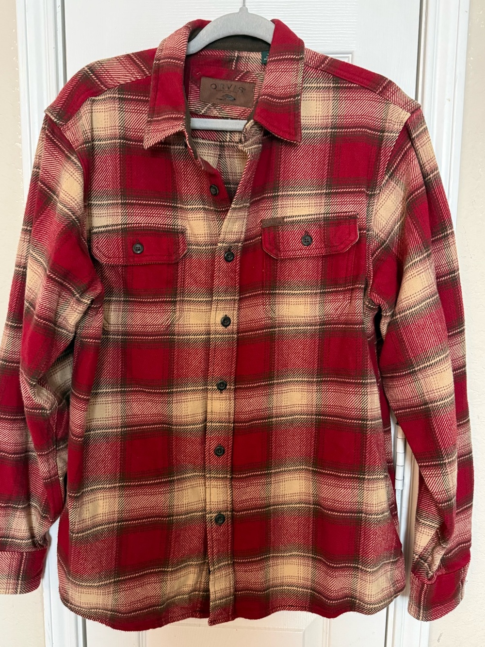 Orvis Red Plaid Flannel Shirt Jacket L